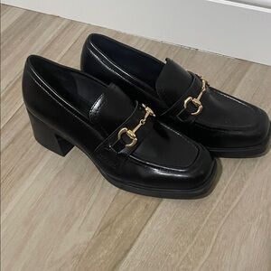 H&M Black Loafers with Gold Buckles